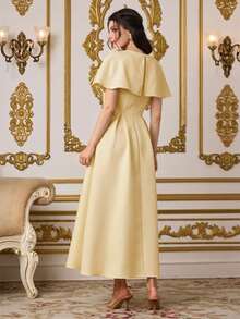 Modelyn Đầm dài nữ đính đá, thắt eo, thiết kế áo choàng, đầm phù dâu, đầm mùa hè. - Vàng nhạt - Xem 6