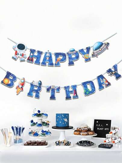 1 Bộ Banner Chúc Mừng Sinh Nhật Hình Phi Hành Tinh, Banner Chúc Mừng Sinh Nhật Hình Phi Hành Tinh Tên Lửa, Trang Trí Treo Phông Nền Tiệc Sinh Nhật, Banner Phông Nền Treo Tường Tiệc Lễ Hội
