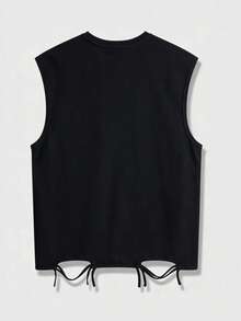 ROMWE MEN Street Life 骷髅头水钻设计圆领无袖上衣，夏季男士背心 - 黑色 - 查看 3