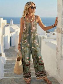 EMERY ROSE Mono casual estampado para mujer, vestimenta versátil para vacaciones - Blanco - Ver 3