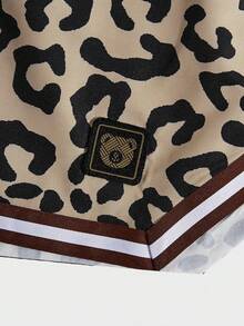 ROMWE MEN Prep Men's Casual Leopard Print Shorts, Summer - Camel - View 4