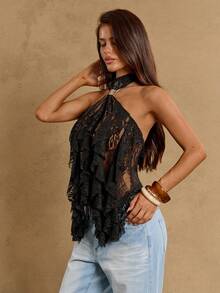 SHEIN BAE Camiseta de tirantes con cuello halter y capas transparentes para mujer, para primavera/verano - Multicolor - Ver 1