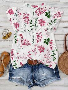 Linhara Plus Size Women's Textured Print Plus Size Shirt - Pink - View 2