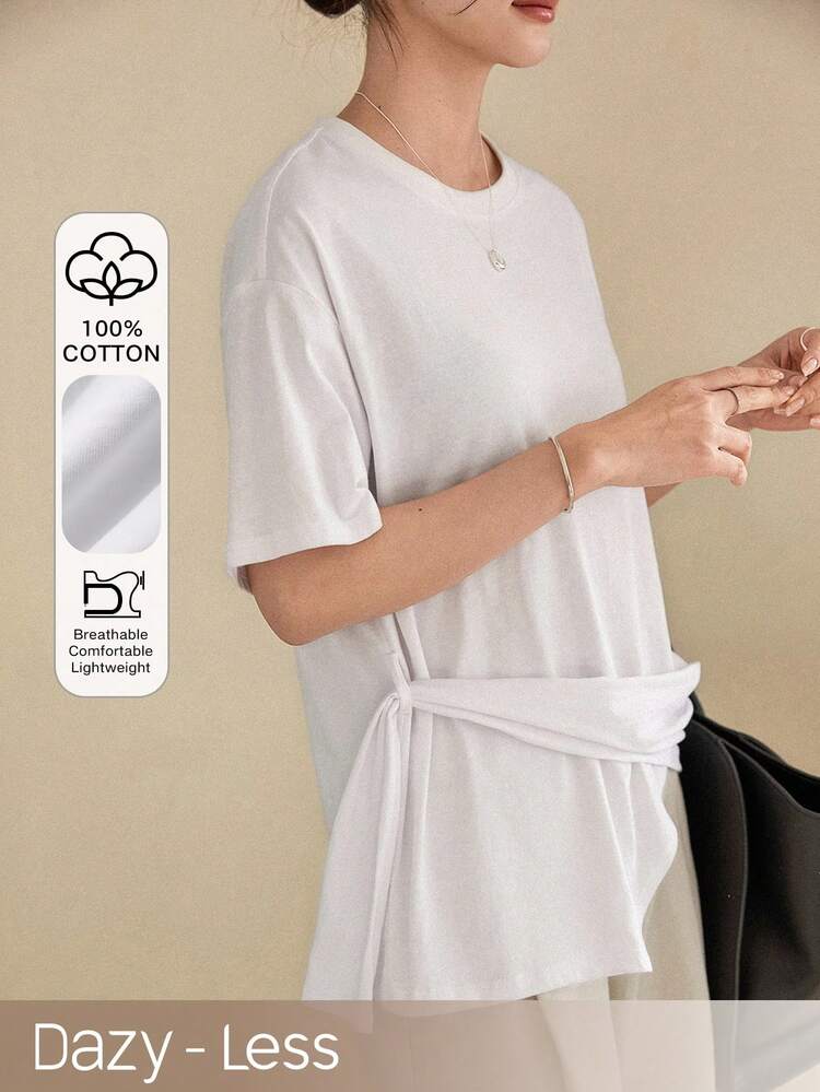 Women's Solid Color Round Neck Loose Casual Versatile T-Shirt Business Casual Woman