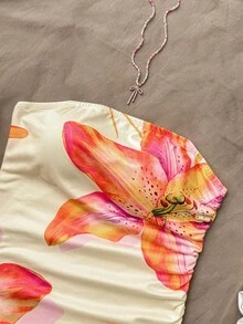 SHEIN 少女时尚优雅休闲碎花无袖开衩连衣裙，舒适轻盈，适合夏季度假 - 彩色 - 查看 5