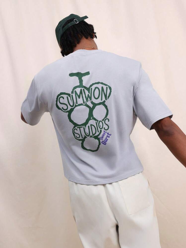 メンズ Summon Studios ミックスグラフィックテキスト 半袖クルーネックTシャツ カジュアルストリートスタイルティー