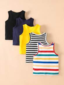 SHEIN Playful Pals 5件套休闲白色针织无袖背心，适合作为内搭，可用于户外活动、休闲穿着、旅行，适合6个月至3岁男婴。 - 彩色 - 查看 2