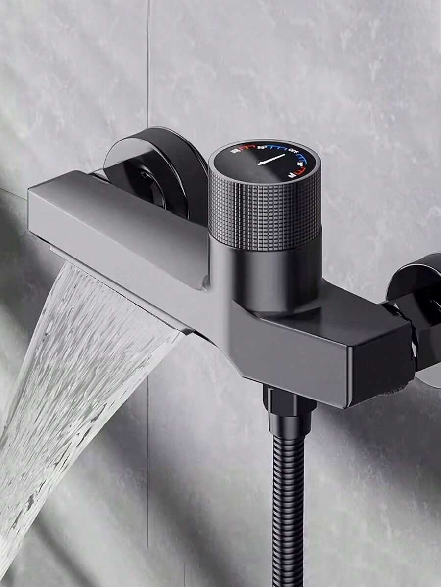 现代壁挂式瀑布浴缸龙头，三孔隐藏式阀门，内置水箱，经久耐用，易于清洁，适用于浴缸、淋浴和浴室洗手盆。 - 彩色 - 查看 1