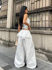 Coolane Quần ống rộng nữ kiểu dáng thường ngày, màu trơn, 2 trong 1 - trắng - Xem 5