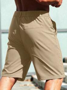 Manfinity Homme Plus Size Men's Khaki Casual Versatile Pocket Shorts - Khaki - View 2