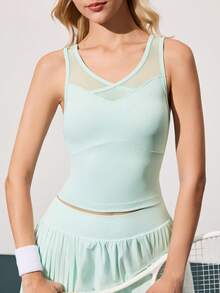 CourtClass CourtClass Solid Color Mesh Patchwork Tennis Sports Vest - Mint Green - View 3