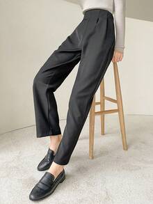 DAZY High Waist Plicated Detail Trousers - Black - View 5