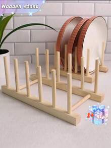 SHEIN 1个木制碗碟收纳架，日常休闲家居收纳。木制材料易碎，请小心轻放！ - 原木色 - 查看 4