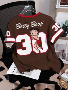 Betty Boop x SHEIN 女士休闲圆领短袖T恤 - 白色 - 查看 2