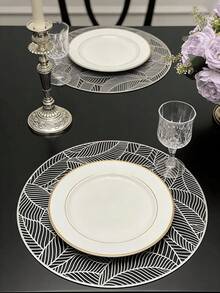 1-8pcs Simple Gold PVC Placemats, Washable, Easy To Clean, Wipe-Clean, Non-Slip, Dining Table Mats, Sweet Reverie, Elegant Placemats, Tabletop Setting, Kitchen Dining Mat, Holiday Wedding Decor - Multicolor - View 9