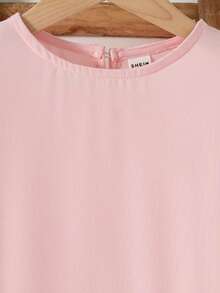 SHEIN 女童休闲纯色短袖连衣裙 - 粉色 - 查看 5