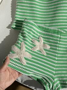 Comfortcana Set di top a fascia e pantaloncini a maglia con stelle marine e righe verdi per donna - Verde - Visualizzare 7