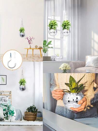 1. Chậu hoa trang trí để bàn bằng nhựa kiểu disco thủ công, tự động tưới nước, có dây xích, trang trí nhà cửa thời trang.