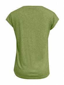 EMERY ROSE Solid Color V-Neck Raglan Sleeve Casual Summer Top - Green - View 2