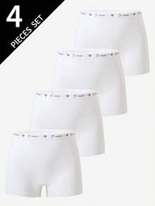 4pcs Girls' Cotton Cute Printed Panties, Assorted Colors Shorts 4 Pack,Sweet Waistband Patchwork Classic White Boxer Briefs - White - View 6