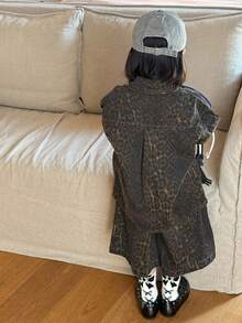 Hapijoa 夏季女童豹纹短袖单排扣牛仔衬衫和牛仔短裤套装 - 棕色 - 查看 9