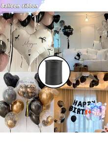 SHEIN 1 Rolle, 250 Meter schwarzes Lockenbandband zum Geschenkverpacken, Ballonband, Hochzeit, Geburtstag - Metallisch glänzende Schleife für Sträuße und Blumenpapier zum Verpacken an Valentinstag, Valentines Hochzeit, Geburtstag - Schwarz - Übersicht 6