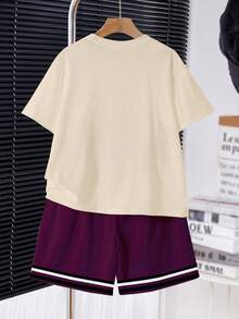 Tween Boy Casual Comfortable Minimalist Round Neck Short Sleeve T-Shirt And Shorts Set,Kids - Multicolor - View 3