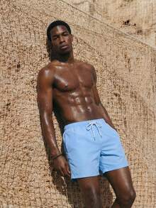 Palasendo Men's Solid Color Drawstring Waist Pockets Loose Beach Shorts Men Swim Trunks Bathing Suit Men Beachwear - Blue - View 6