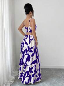Rafferiza Petite Đầm nữ thanh lịch in hoa với dây đeo mảnh. - Màu xanh lam - Xem 5