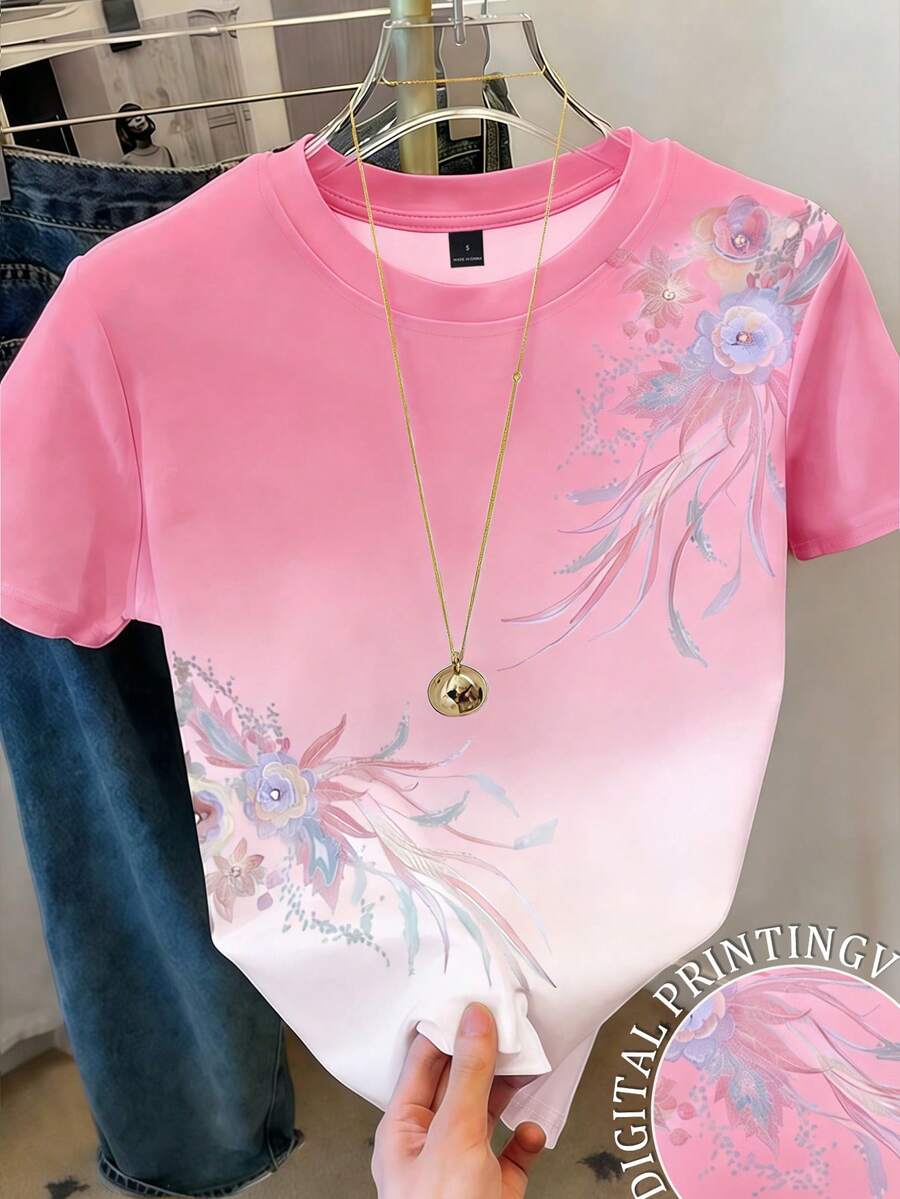 Resyla 休闲渐变花卉印花短袖T恤,夏季 - 彩色 - 查看 1