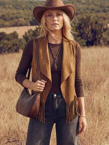 Wildy 流蘇邊前開式外套 - 駝色 - 查看 5