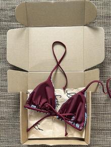 SHEIN Swim 女士随机印花挂脖金属装饰比基尼上衣，春夏比基尼塑形泳衣条纹泳装上衣斑马纹泳装条纹比基尼上衣 - 彩色 - 查看 2