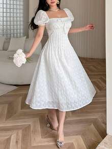 Feyla Women's Elegant Solid Color Embroidered Summer Dress - White - View 5