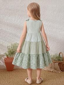 Emery Rose Kids Emery Rose Kids 女童法式优雅粉色拼接无袖宽松连衣裙，春夏款 - 綠色 - 查看 3