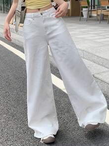 Dazy Tall Quần jeans dài ống đứng dáng rộng màu trắng dành cho nữ cao, kiểu dáng thường ngày. - trắng - Xem 6
