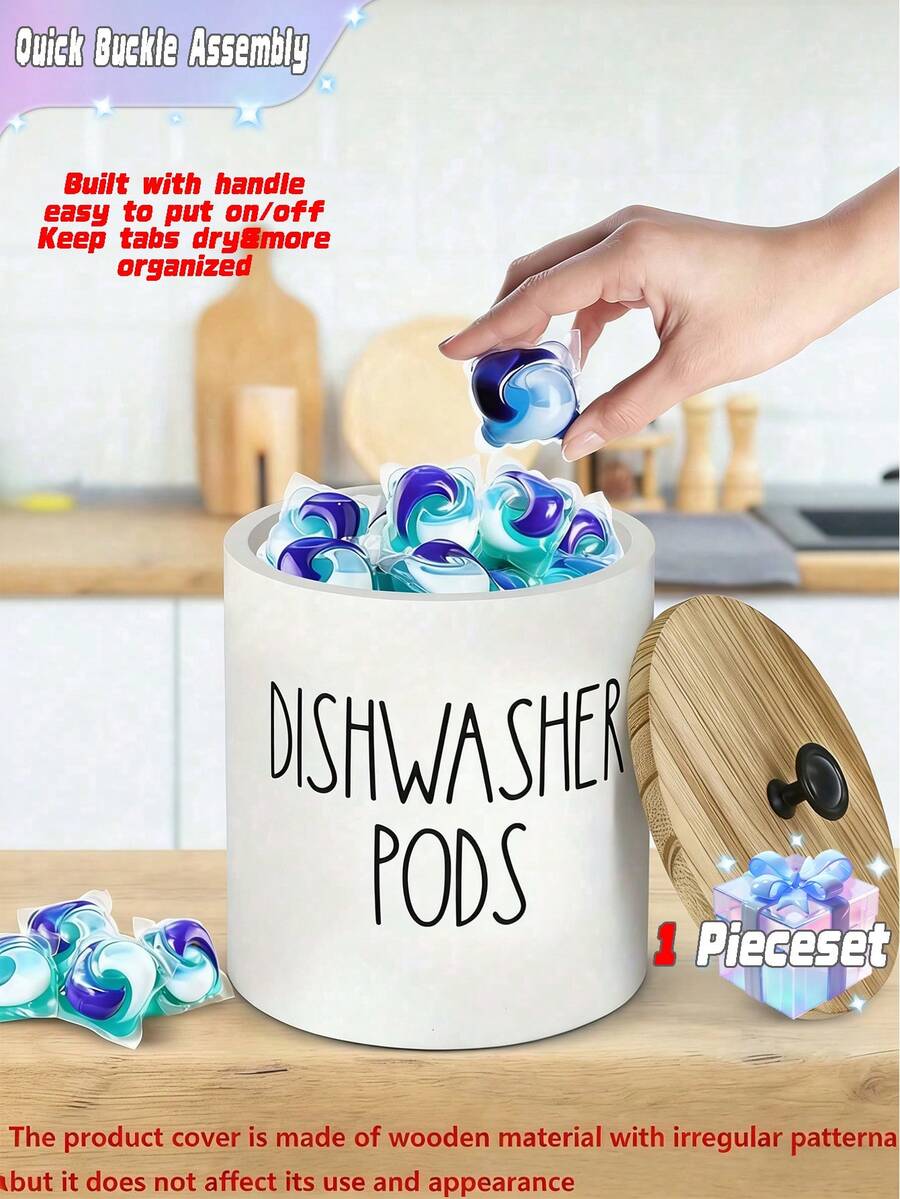 1 Circular Dishwasher Washing Block Storage Box, Dishwasher Washing Block Storage Container, Kitchen Decoration And Accessories, Covered Wooden Laundry Bead Storage Box, Kitchen Laundry Bead Storage Box, Bathroom Accessories, Stationery, Organizing Box, Drawer Organizing Box, Storage Box, Basket - Multicolor - View 1