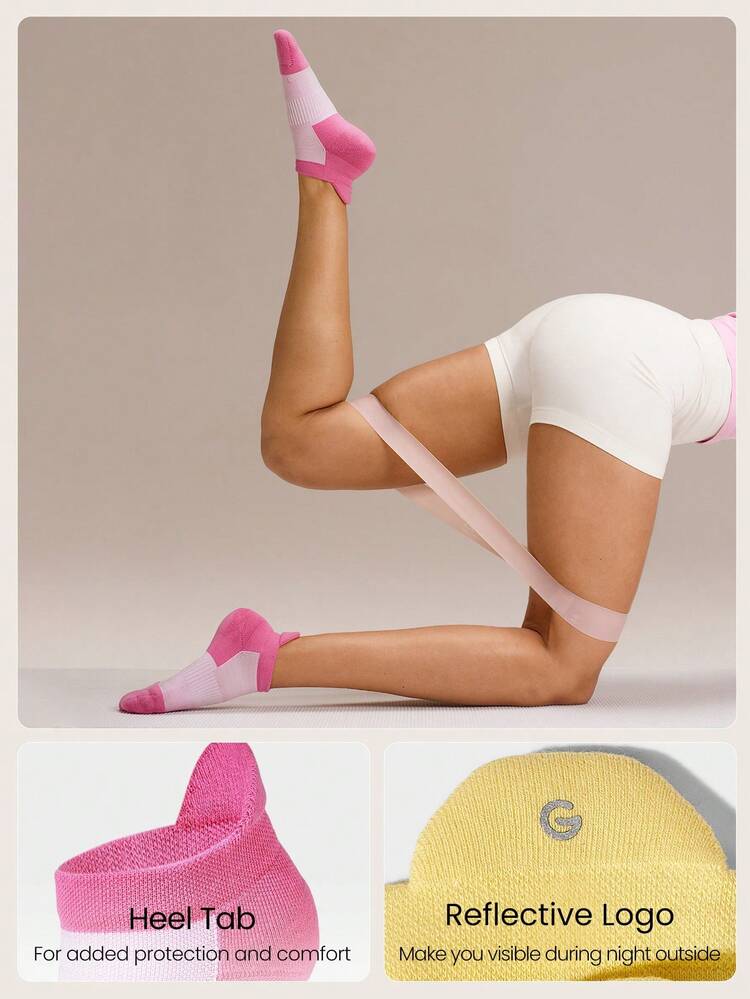 3 Pair Sporty Steps Sweat-Wicking Quick-Dry Arch Support Reflective Embroidered Logo Seamless Socks Running Jogging Training Tennis Daily Active Wear