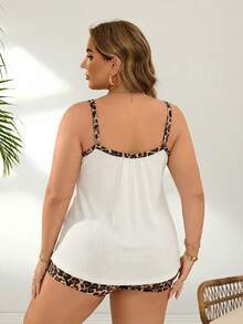 Swim Lushoire Áo tắm tankini cỡ lớn dành cho nữ, họa tiết da báo, màu trắng, chất liệu vải gân rộng, thích hợp cho kỳ nghỉ. - trắng - Xem 4