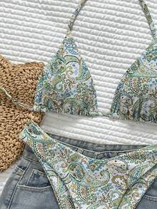 Swim Basics 女士热带印花两件式比基尼套装，休闲度假 - 彩色 - 查看 3