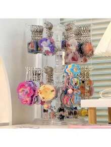 1pc Adjustable 2-Tier Rotating Key Holder Display Stand, Multifunctional Plastic Desktop Organizer Rack For Storing Keychains, Badges, Jewelry, Necklaces, Bracelets And Accessories - Multipurpose Collection And Prize Rack, Ideal For Valentine's Day, Sun Protection, Travel And Back To School - Clear - View 3