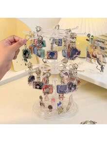 1pc Adjustable 2-Tier Rotating Key Holder Display Stand, Multifunctional Plastic Desktop Organizer Rack For Storing Keychains, Badges, Jewelry, Necklaces, Bracelets And Accessories - Multipurpose Collection And Prize Rack, Ideal For Valentine's Day, Sun Protection, Travel And Back To School - Clear - View 6