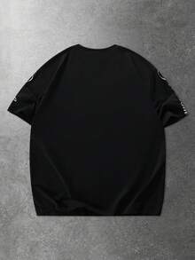 ROMWE MEN Camiseta de manga corta de cuello redondo con estampado de letras de ángel, de uso casual y versátil para uso diario para hombres - Negro - Ver 8