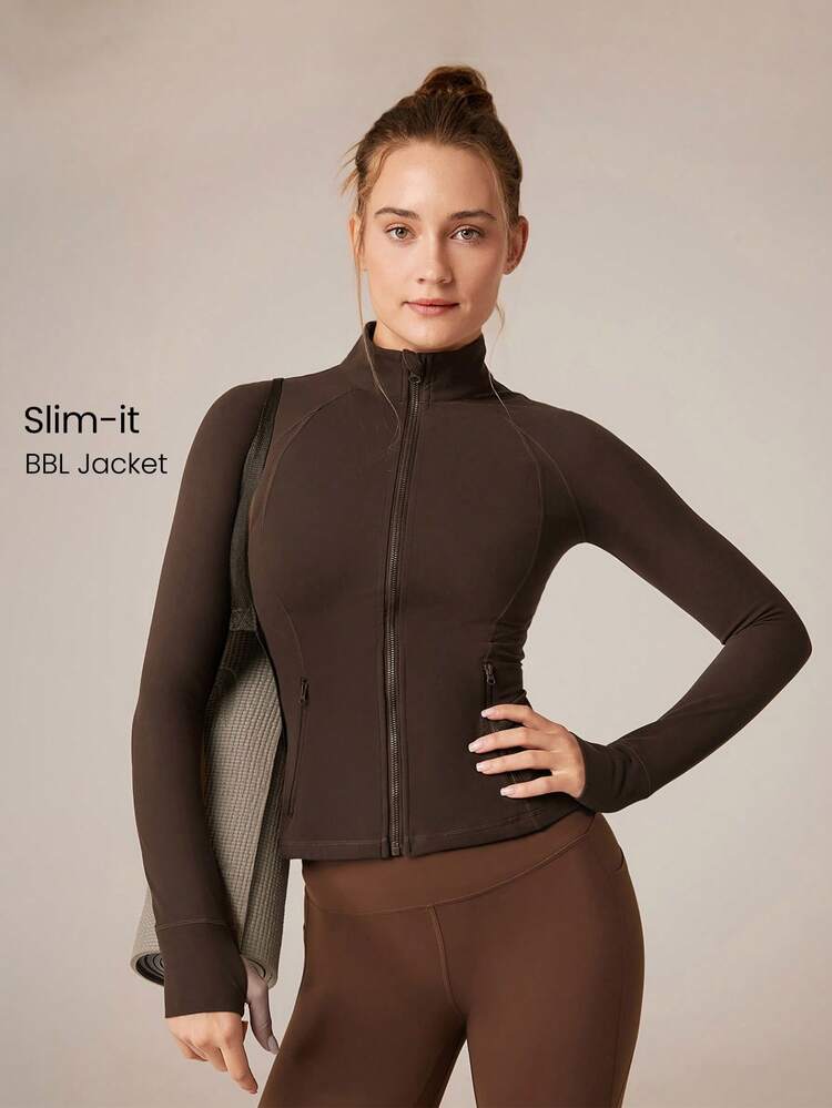 FeatherFit™ Slim-It Streamline Performance Secure Pockets Zip Up Long Sleeve Jacket Low Impact Yoga Pilates Daily Spring Summer