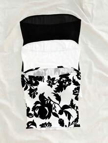 Soleia Plus Size Women Solid Color/Printed Tube Top, Suitable For Summer - Black and White - View 2
