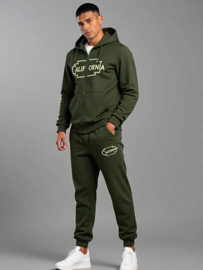 Nes Sport Conjunto Afelpado De Sudadera y Pantalón Deportivo para Hombre Con Estampado California