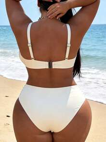 Swim Vcay Plus Size 2 Pieces Swimwear With Adjustable Shoulder Straps - White - View 2