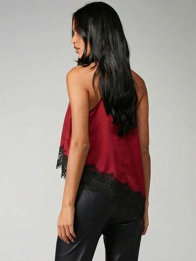 MISSGUIDED Halter Neck Sleeveless Top With Lace Trim Detail For Holiday Party Evening Occasions