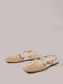 Styleloop 女士鞋履 假日风编织鞋 面条带女士平底鞋 假日风穿搭 波西米亚风穿搭 美式复古风 波西米亚风 西部风 音乐节穿搭 派对穿搭 平底女鞋 - 杏色 - 查看 6