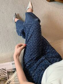 DAZY Women's Casual Loose Straight Leg Jeans With Textured Floral And Striped Pattern, Suitable For Spring And Summer - Navy Blue - View 11