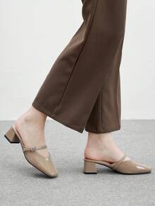 CUCCOO BIZCHIC Giày cao gót mũi vuông màu mơ thanh lịch đi làm, giày cao gót hở lưng cho nữ - Màu be - Xem 3